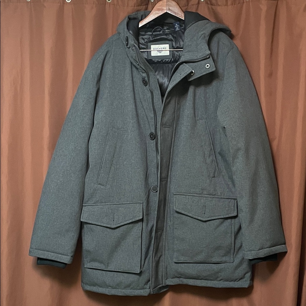 Dockers Men's Gray Hooded Puffer Jacket